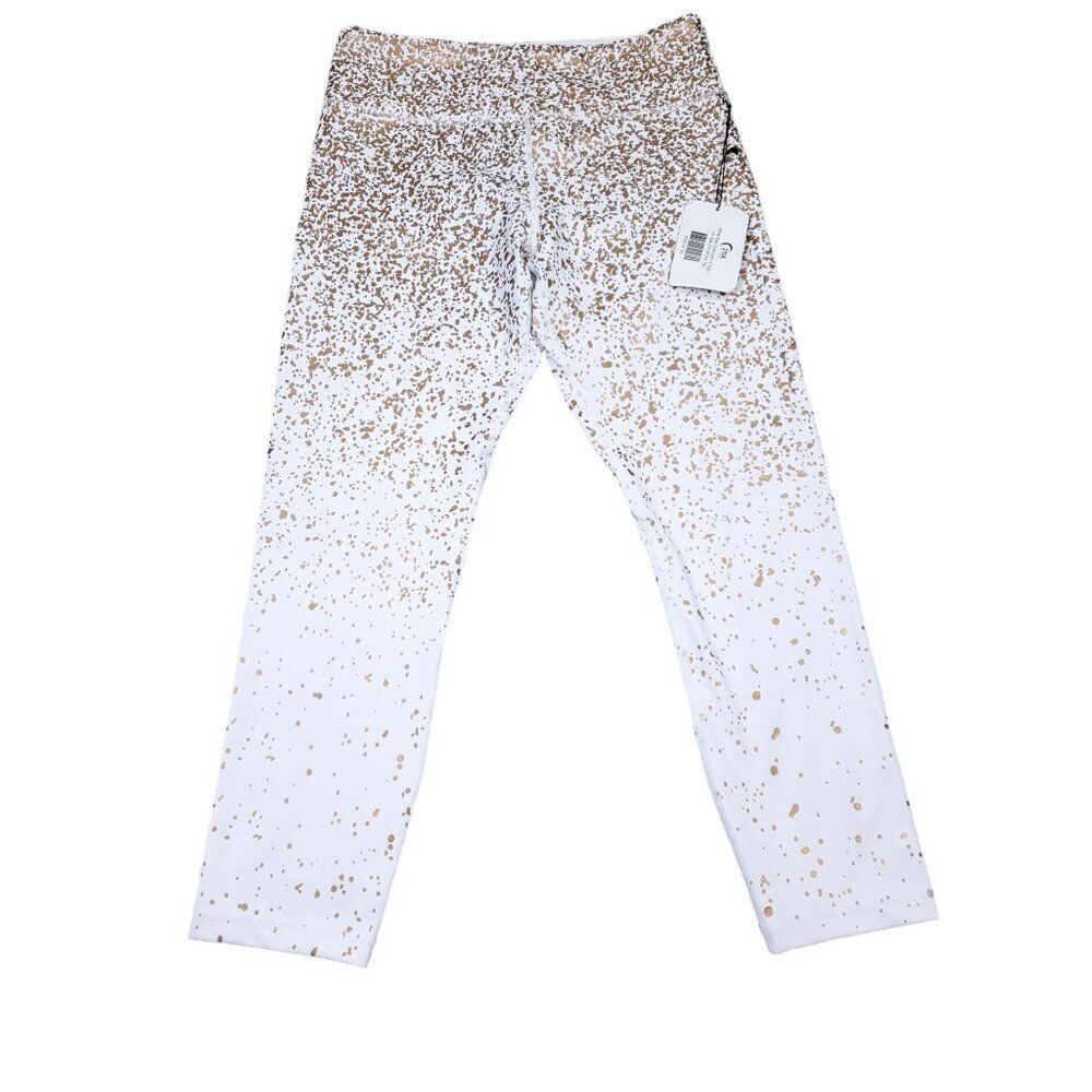 Zyia Active White Stay Gold Light N Tight High Rise 7/8 Leggings Size 14-16